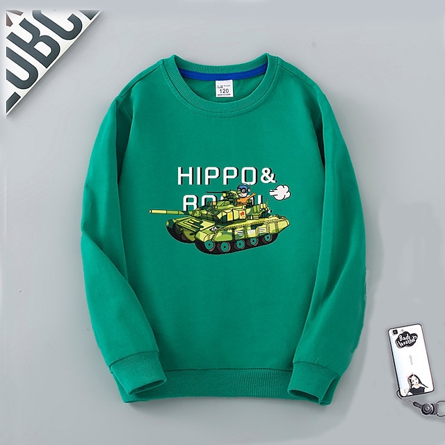 Baby & Kids Boys Clothing | Kids Boys Sweatshirt Long Sleeve Green Blue White Cartoon Graphic Letter Cotton Indoor Outdoor Cool 