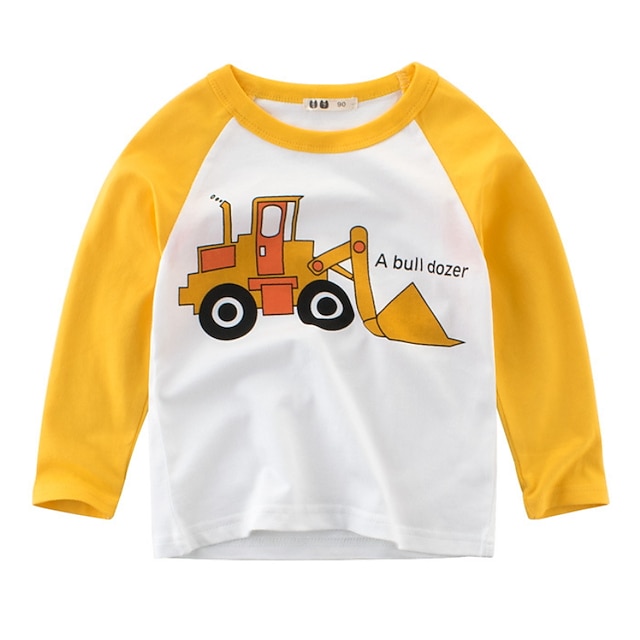 Baby & Kids Boys Clothing | Kids Boys Sweatshirt Long Sleeve Cartoon Car Yellow Gray White Children Tops Fall Spring Active Fash