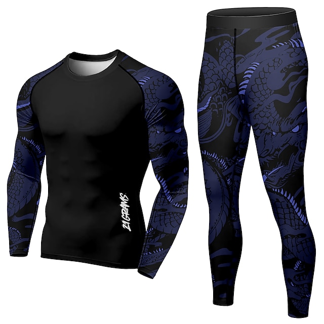 Sports & Outdoors Running, Jogging & Walking | 21Grams® Mens 2 Piece Activewear Set Compression Suit Dragon Athletic Athleisure 