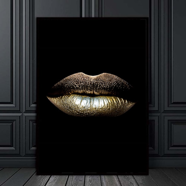  Wall Art Canvas Prints Painting Artwork Picture  gold lips Home Decoration Decor Rolled Canvas No Frame Unframed Unstretched