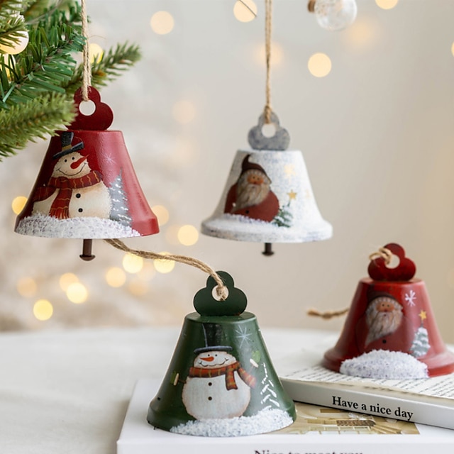  Christmas Iron Bell Santa Snowman Bell Pendant Decoration Christmas Tree Ring Bell