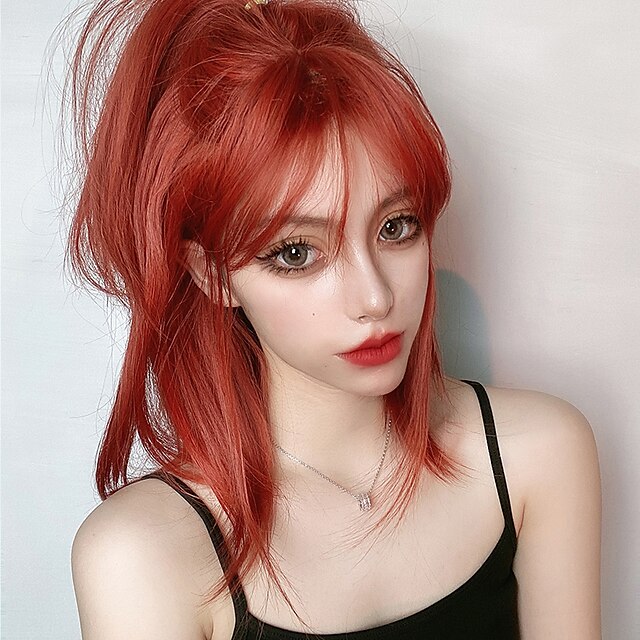 Beauty & Hair Wigs & Hair Pieces | Red Wigs For Women Synthetic Mid-Length Red Straight Wig with Bangs Synthetic Heat Resistant 