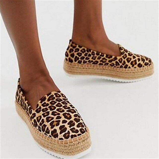 Dames Instappers en instappers Instappers Espadrilles Blokhak Ronde Teen  Rubber PU Leegloper Effen Luipaard Zwart Groen 8815582 2023 – $22.99