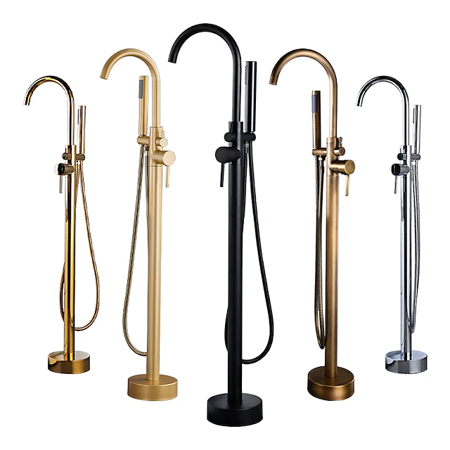 Bathtub Faucet Floor Mount Freestanding Bath Tub Filler Mixer Taps Brass, 360 Swivel High Arc Spout Standing Shower Clawfoot Tub with Handheld Shower Mixer Taps 23