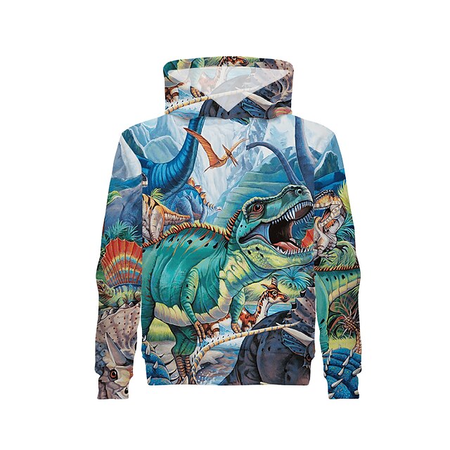 Baby & Kids Boys Clothing | Kids Boys Hoodie Long Sleeve Green 3D Print Cartoon Dinosaur Animal Casual Daily Active Basic 4-12 Y