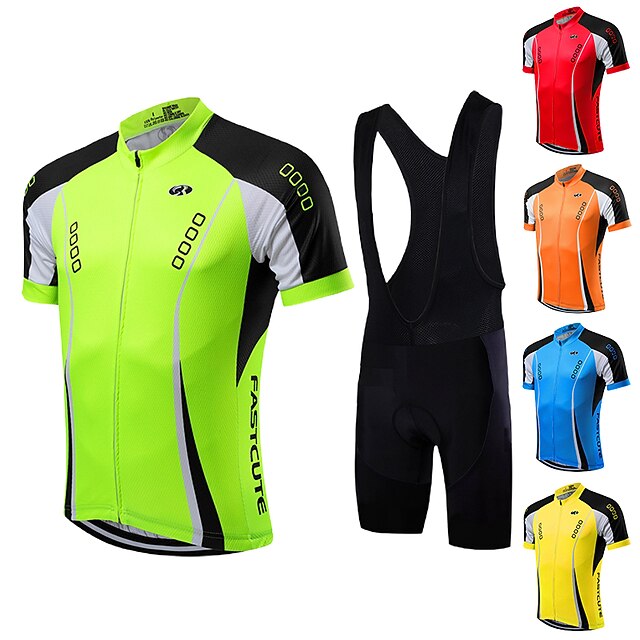 Men's Cycling Jersey with Bib Shorts Short Sleeve Mountain Bike MTB Road Bike Cycling Fall Yellow Light Green Red Bike Clothing Suit Breathable Quick Dry Back Pocket Lycra Sports Patterned Clothing 26