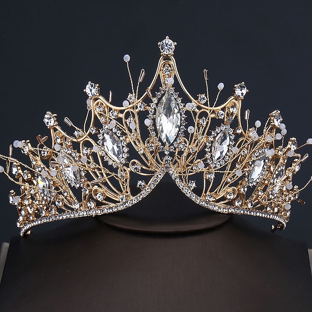  Corona grande de aleación de diamantes de imitación accesorios hechos a mano estilo atmosférico accesorios para el cabello corona de vestido dorado