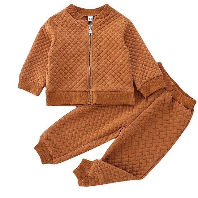 Baby & Kids Boys Clothing | Kids Boys Clothing Set 2 Pieces Long Sleeve Brown Solid Color Loose Cotton Outdoor Basic Sweet Regul