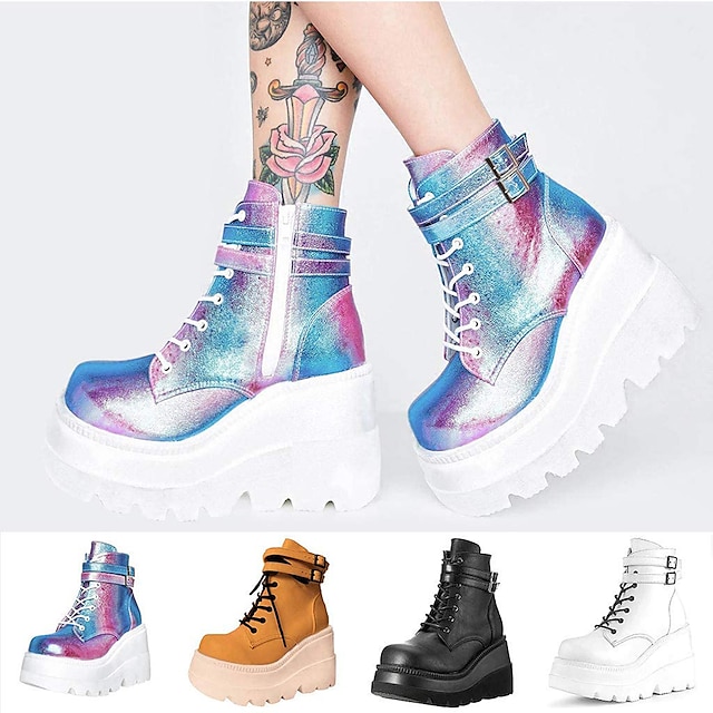  Women's Boots Platform Boots Lolita Goth Boots Party Daily Solid Color 3D Booties Ankle Boots Platform Wedge Heel Fashion Sporty Casual Walking PU Leather Faux Leather Zip Colorful Black White