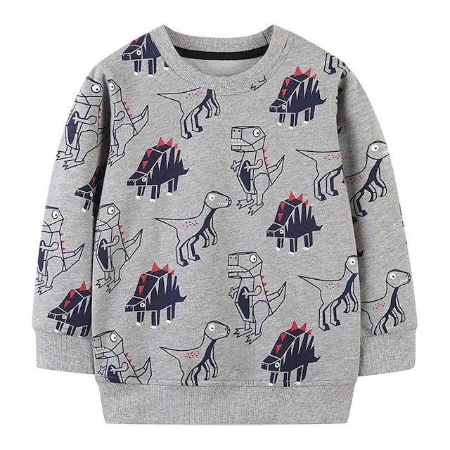 Baby & Kids Boys Clothing | Kids Boys Sweatshirt Long Sleeve Gray Cartoon Dinosaur Animal Cotton Daily Outdoor Active Basic 2-8 