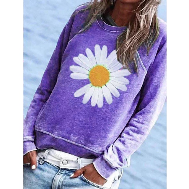  Women's Plus Size Sweatshirt Pullover Floral Daily Sports Print Light Green Blue Purple Active Vintage Streetwear Round Neck Long Sleeve Without Lining Micro-elastic Fall & Winter