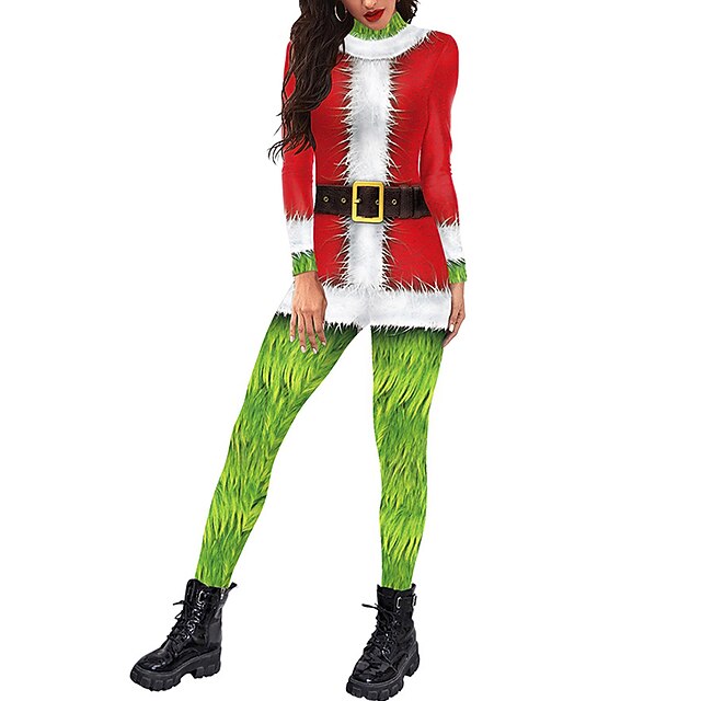 Green Collar Christmas Party 2022 Women's Gift Onesies Jumpsuits Home Christmas Party Print Elk Polyster  Funny Soft Fall Winter Stand Collar Long Sleeve Long Pant Zipper 8807751  2022 – $24.83