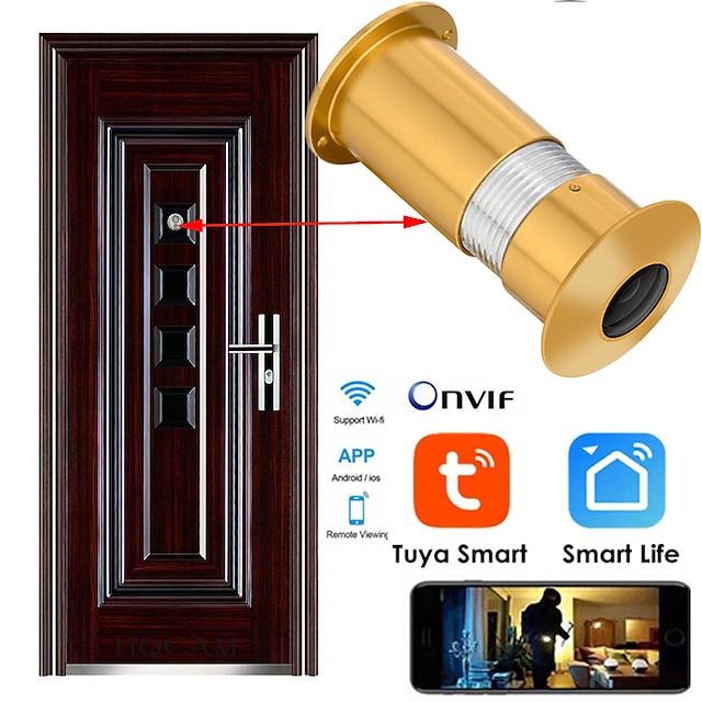  Tuya Smart Wifi Door Eye Hole IP Security 1080P HD Camera Onvif Wide Angle FishEye Lens 1.66mm CCTV Network Mini Peephole Audio P2P TF Card