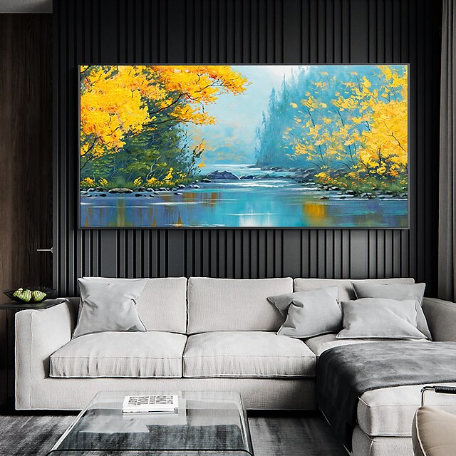 Home & Garden Wall Art | Oil Painting 100% Handmade Hand Painted Wall Art On Canvas Realistic Landscape Green Lakeview Home Deco