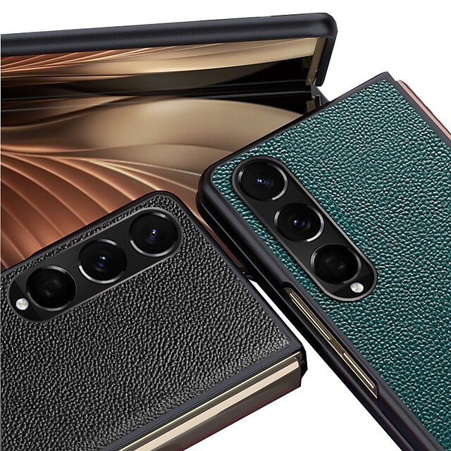  telefon Ügy Kompatibilitás Samsung Galaxy Fekete tok Samsung Galaxy Z Fold3 Ütésálló Porálló Egyszínű Valódi bőr