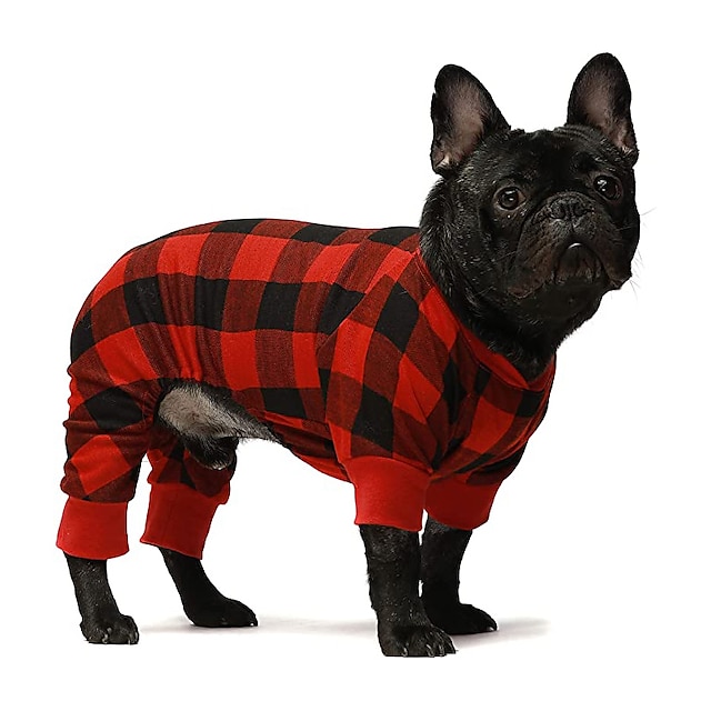  100% Cotton Buffalo Plaid Dog Clothes Puppy Pajamas Pet Apparel Cat Onesies Jammies Doggie Jumpsuits