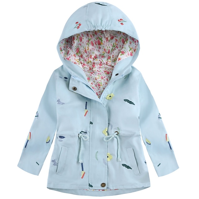 Baby & Kids Girls Clothing | Kids Girls Coat Long Sleeve Pink Khaki Light Blue Leaf Leaves Zipper Fall Winter Adorable 2-8 Years