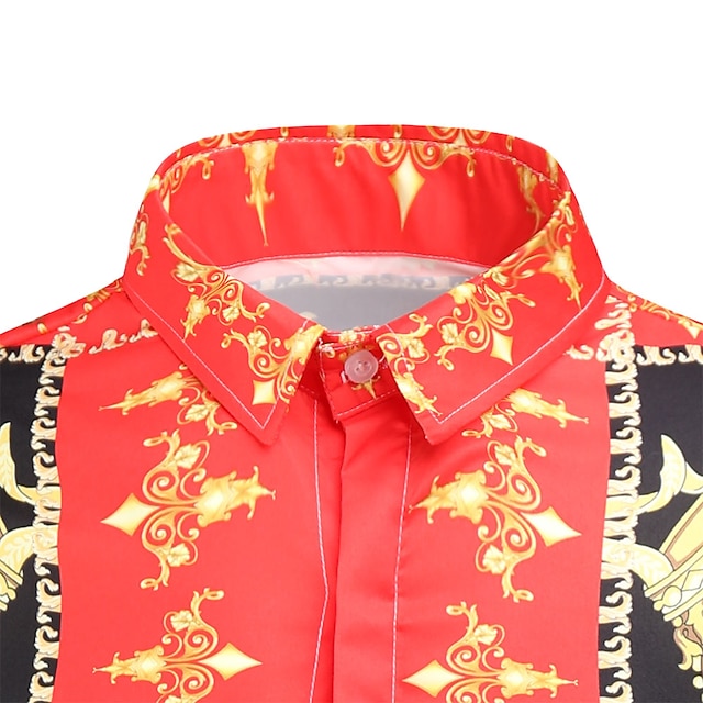 Mens Clothing Mens Shirts | Mens Shirt Geometric Classic Collar Holiday Beach Print Long Sleeve Tops Casual Tropical Red - EM902