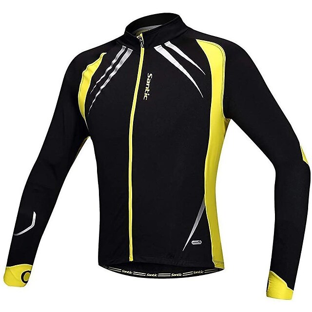  SANTIC Heren Wielrenjack Fietsen Jack / Shirt / Kleding Bovenlichaam Winddicht, Fleece voering, Ademend Patchwork Spandex, Fleece Winter Geel / zwart Gevorderd Bergracen Semi-strakke pasvorm