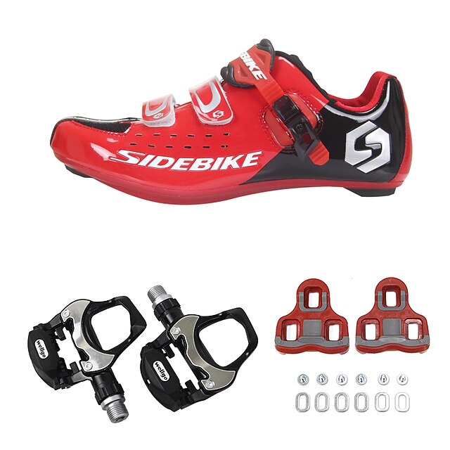  SIDEBIKE Adulto Zapatillas de ciclismo con pedal y cala Calzado para Bicicleta de Carretera Fibra de Carbono Amortización Ciclismo Rojo / negro Hombre Zapatillas Carretera / Zapatos de Ciclismo