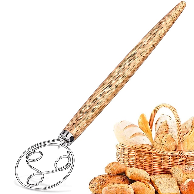 1pc, Danish Dough Whisk, Danish Dough Mixer, Danish Dough Blender, Dutch  Bread Whisk, Wooden Hand Mixer, Bread Baking Tools For Cake Bread Pizza Past