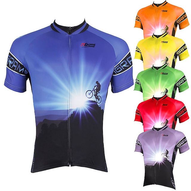  21Grams Men's Cycling Jersey Short Sleeve Bike Jersey Top with 3 Rear Pockets Mountain Bike MTB Road Bike Cycling Breathable Quick Dry Reflective Strips Back Pocket Yellow Red Blue Polyester Sports