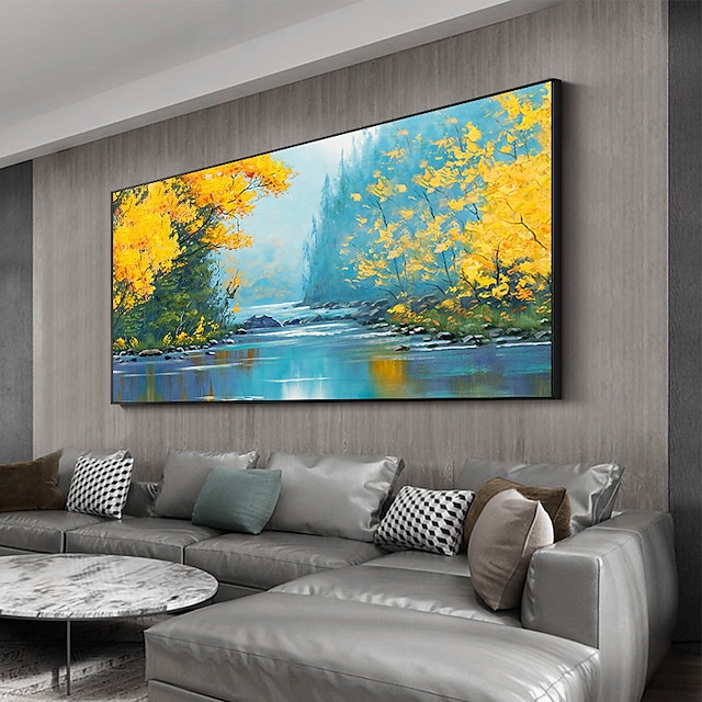 Home & Garden Wall Art | Oil Painting 100% Handmade Hand Painted Wall Art On Canvas Realistic Landscape Green Lakeview Home Deco