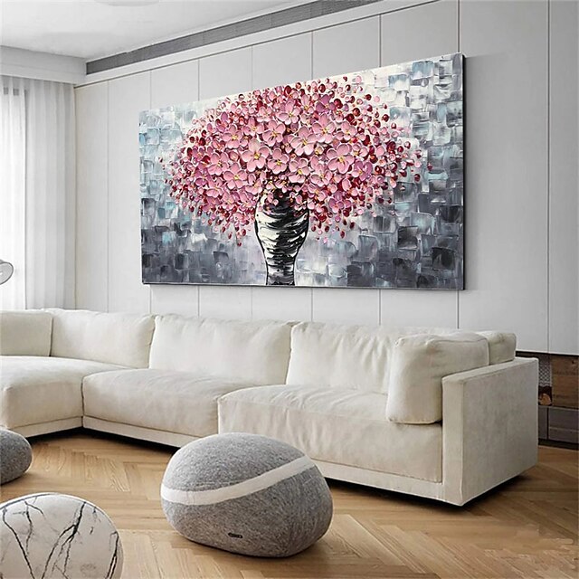 Home & Garden Wall Art | Oil Painting Handmade Hand Painted Wall Art Horizontal Modern Pink Texture Flowers Home Decoration Deco