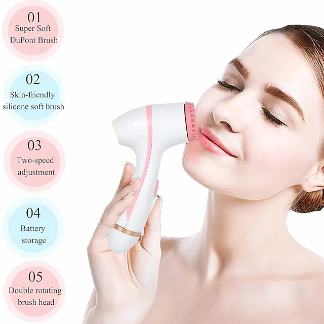 Ultrasonic Electric Facial Cleansing Brush 3 In 1 Silicone Rotating Face Brush Deep Cleaning Skin Exfoliation Waterproof Remove Blackheads Facial Massager 22