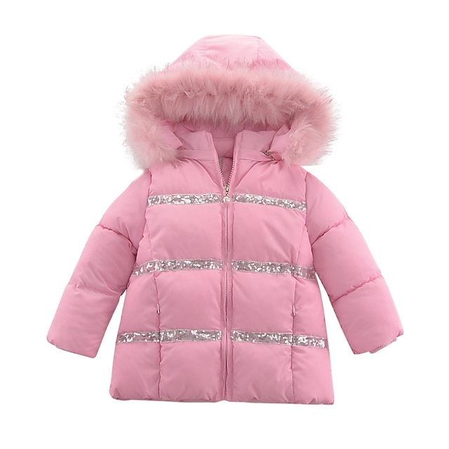 Baby & Kids Girls Clothing | Kids Girls Coat Long Sleeve Pink Dusty Blue Red Plain Striped Pleated Winter Adorable 3-8 Years / C