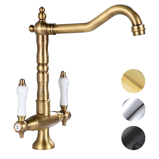  rubinetto da cucina, due maniglie un foro ottone antico / finiture galvanizzate / verniciate centro beccuccio standard rubinetti da cucina antichi