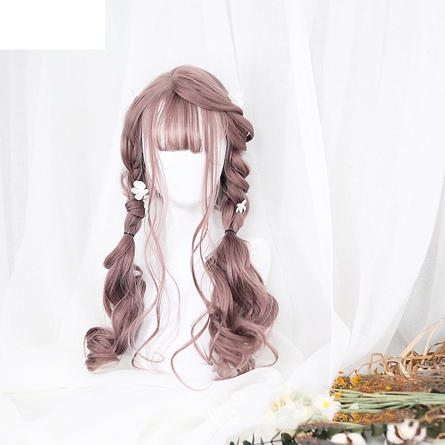 Beauty & Hair Wigs & Hair Pieces | Long Ombre Colorful Synthetic Cosplay Lolita Harajuku Wig With Bangs Natural Wavy Wigs Pink P