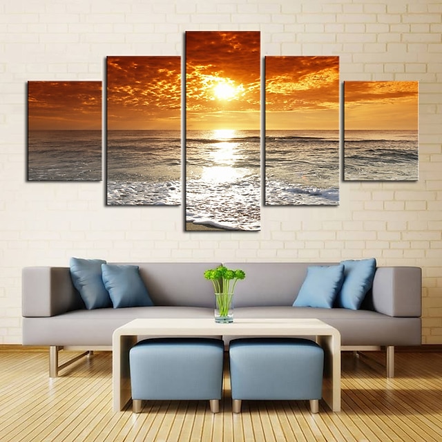  5 paneles arte de la pared impresiones en lienzo pintura obra de arte imagen paisaje mar puesta de sol decoración del hogar decoración lienzo enrollado sin marco sin marco sin estirar
