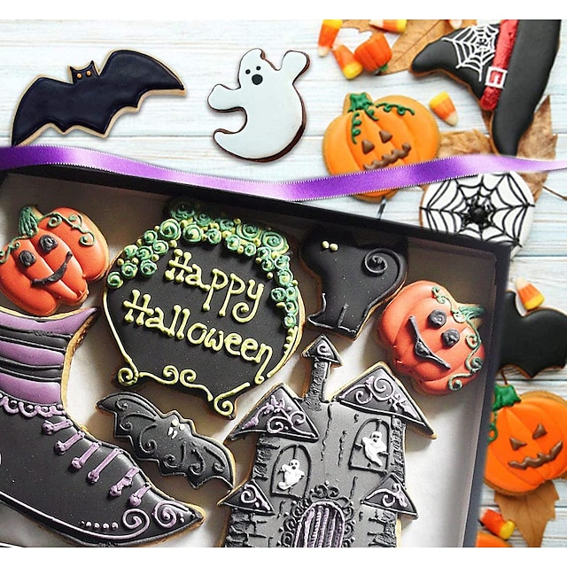  7 pezzi set in acciaio inox halloween pipistrello fantasma zucca tagliabiscotti decorazione di una torta formine fondente strumento biscotti biscoito stampo da forno