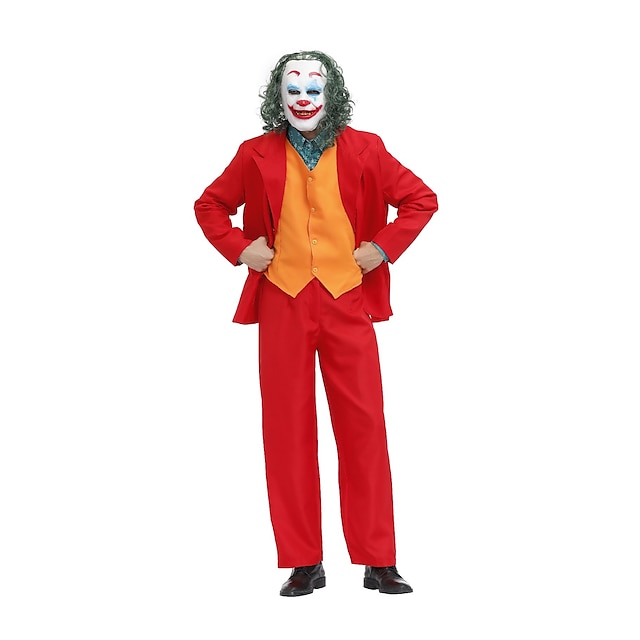  Burlesque Clown Joker Killer Clown Cosplay Costume Outfits Men's Movie Cosplay Suits RedYellow Halloween Masquerade Vest Shirt Top