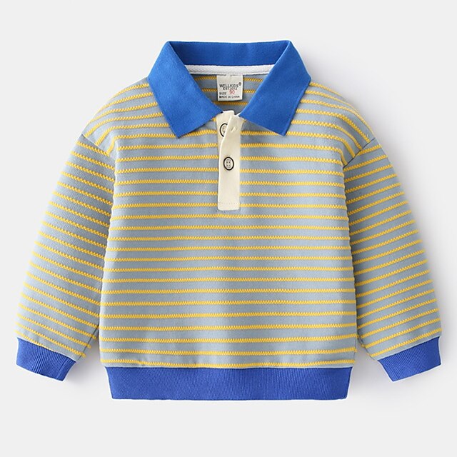 Baby & Kids Boys Clothing | Kids Boys Sweatshirt Long Sleeve Stripe Blue Yellow Children Tops Fall Basic Cool Formal Regular Fit