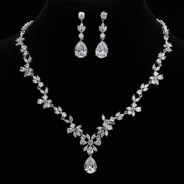  Svatební šperky Soupravy 1 sada Kubický zirkon Měď 1 x náhrdelník Náušnice Dámské Luxus Elegantní Kapka Sada šperků Pro Svatební Párty Výročí