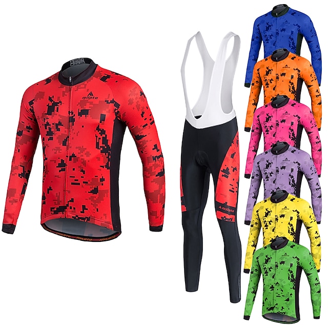  Miloto Voor heren Uniseks Wielrenshirt met strakke wielrenbroek Lange mouw Bergracen Wegwielrennen Winter Wit Zwart Groen Modieus Fietsen Shirt Panty Wielrenbroek / Fietsbroek Met Bretellen / Lycra