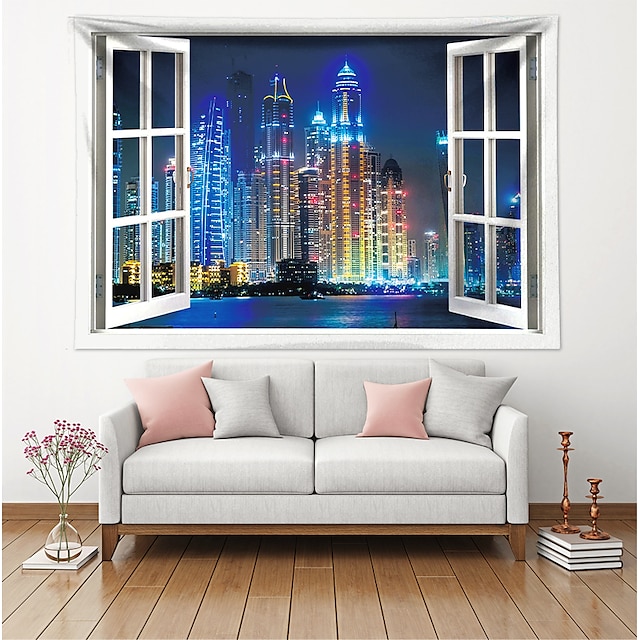 Home & Garden Home Decor | Fake Window City View Wall Tapestry Art Decor Blanket Curtain Hanging Home Bedroom Living Room Decora