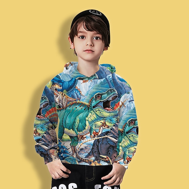 Baby & Kids Boys Clothing | Kids Boys Hoodie Long Sleeve Green 3D Print Cartoon Dinosaur Animal Casual Daily Active Basic 4-12 Y