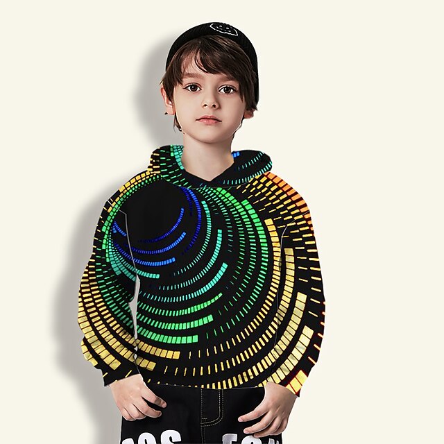 Baby & Kids Boys Clothing | Kids Boys Hoodie Long Sleeve Blue Purple Black 3D Print Graphic Optical Illusion Casual Daily Active