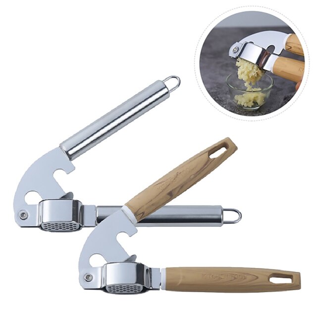 Garlic Cutter Steel Stainless Crusher Home Grater Novelty Masher Kitchen Presses Tool Wooden Handle Detachable Design Garlic Tool
