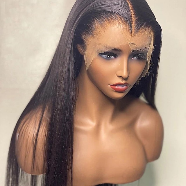  150180 13x4 pelucas de cabello humano frontal de encaje color natural recto invisible transparente pre desplumado nudos blanqueados brasileño