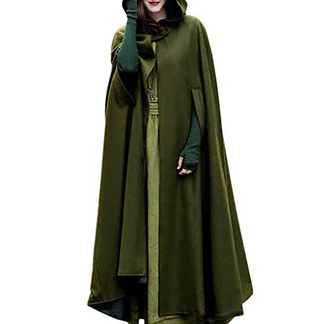 Women's Coat Cloak / Capes Carnival Party Halloween Fall Winter Long Coat Loose Fit Windproof Stylish Vintage Style Chic & Modern Jacket Sleeveless Solid Color Pure Color Layered Black Blue Green 22