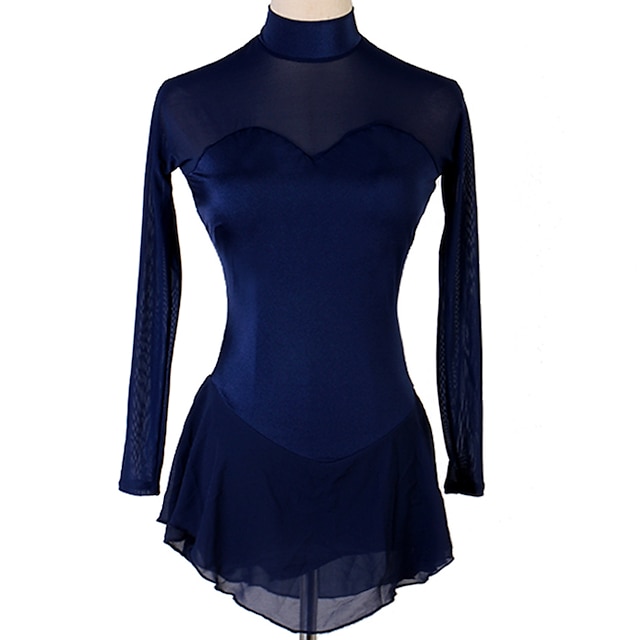  Kunstschaatsjurk Dames Voor meisjes Schaatsen Jurken Outfits Donker Marineblauw Lapwerk Netstof Spandex Hoge Elasticiteit Oefenen Professioneel Wedstrijd Kunstschaatskleding Met de hand gemaakt