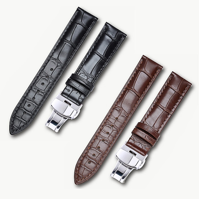  Genuine Leather Watch Band Alligator Grain Calfskin Replacement Strap Stainless Steel Buckle Bracelet for Men Women-14mm 16mm 18mm 19mm 20mm 21mm 22mm