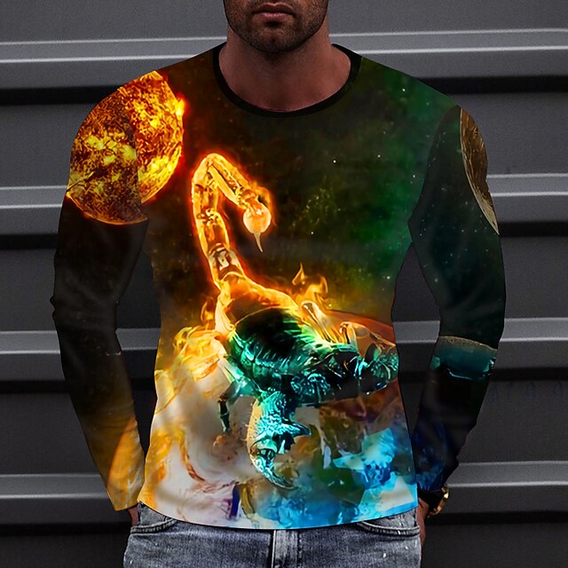 Men's Animal Scorpion T Shirt Long Sleeve T shirt Round Neck Shirt Sports Fashion Sportswear Outdoor Vacation Street Purple Green Fall Clothing Apparel S M L XL XXL XXXL 4XL4