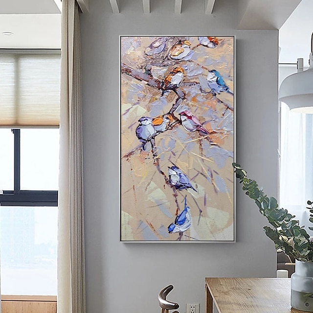 Home & Garden Wall Art | Oil Painting Handmade Hand Painted Wall Art Vertical Modern Abstract Bird On The Branch Home Decoration