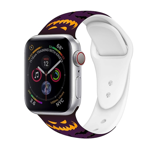  1 pcs Smart Watch-band för Apple  iWatch Apple Watch Series 7 / SE / 6/5/4/3/2/1 Sportband Silikon Tryckt Halloween mönster Ersättning Handledsrem