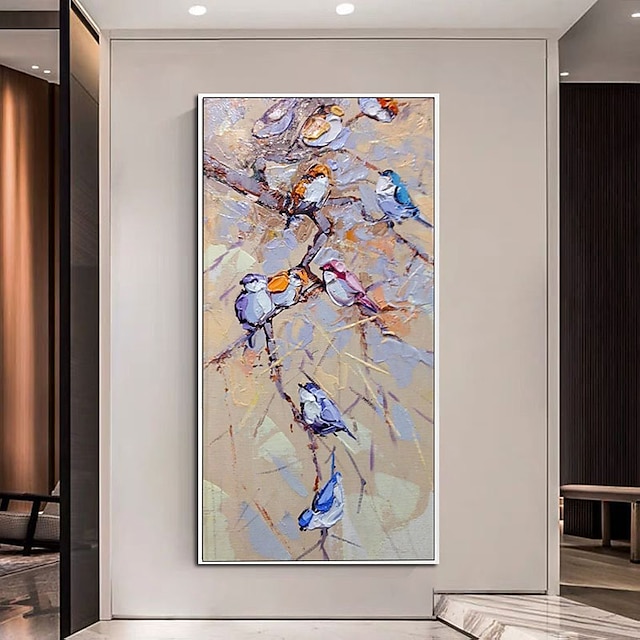 Home & Garden Wall Art | Oil Painting Handmade Hand Painted Wall Art Vertical Modern Abstract Bird On The Branch Home Decoration